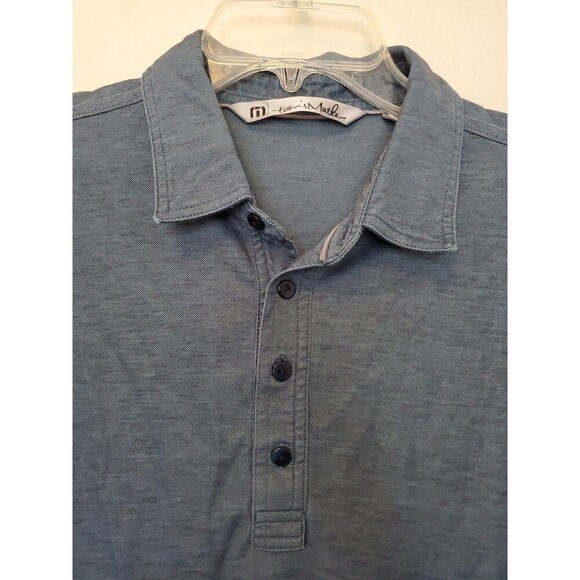 Travis Mathew Shirt Men's M Blue Logo on back stretch Collar Quarter Button - Picture 2 of 15